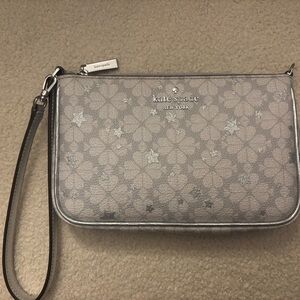 Kate Spade Floral Silver Wristlet Clutch